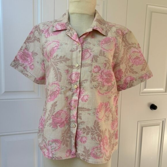 Carlies Court Vintage Floral Linen Blouse - Picture 2 of 11